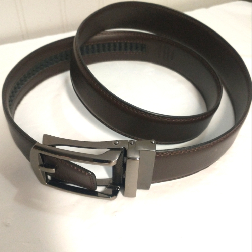 Men's Ratchet Brown Genuine Leather Belt with Silver Buckle